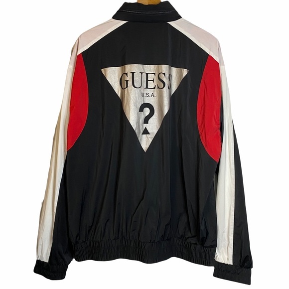 Guess Rebel Logo Red White Black Colour Block Lined Windbreaker Extra Large - Picture 3 of 13